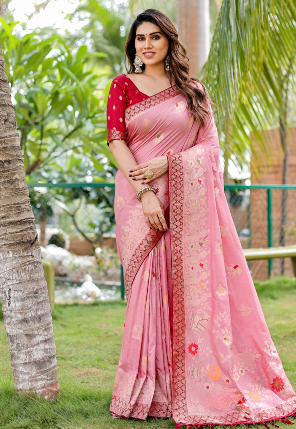 Pink Silk Saree With Blouse 281803