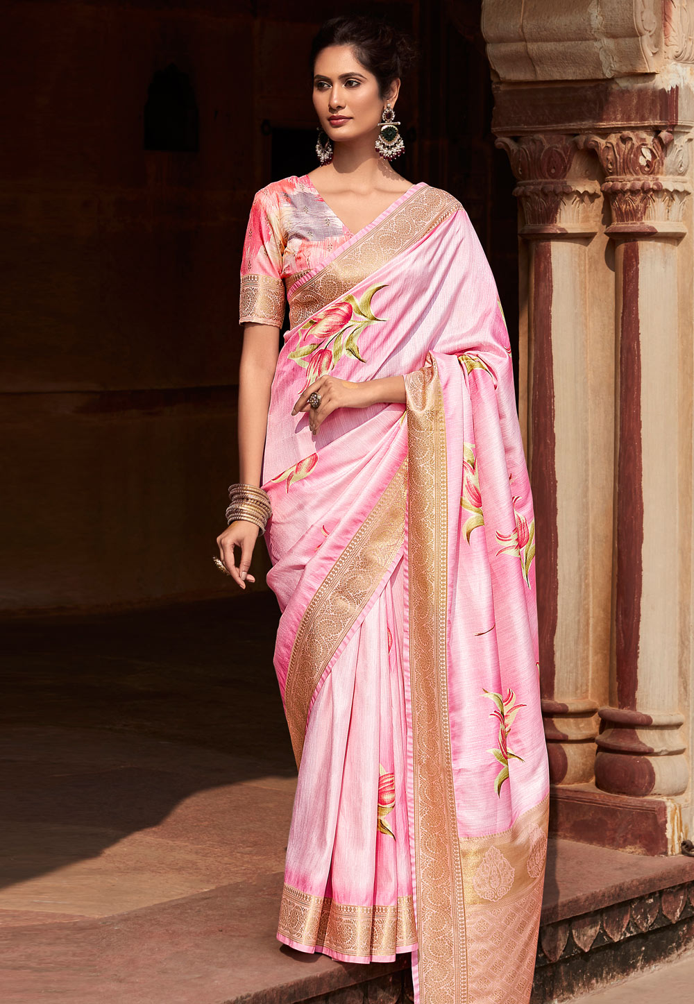 Pink Silk Saree With Blouse 279270