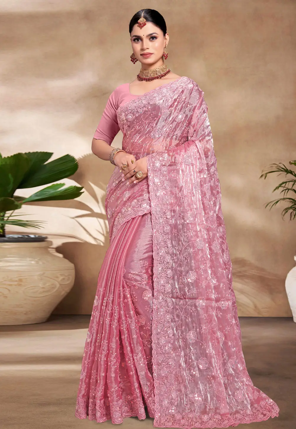 Pink Silk Saree With Blouse 296225