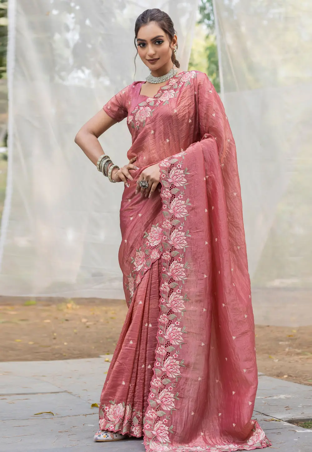 Pink Silk Saree With Blouse 302042