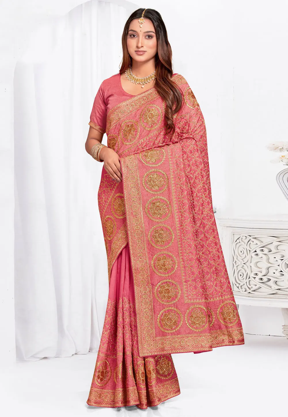 Pink Silk Saree With Blouse 301407