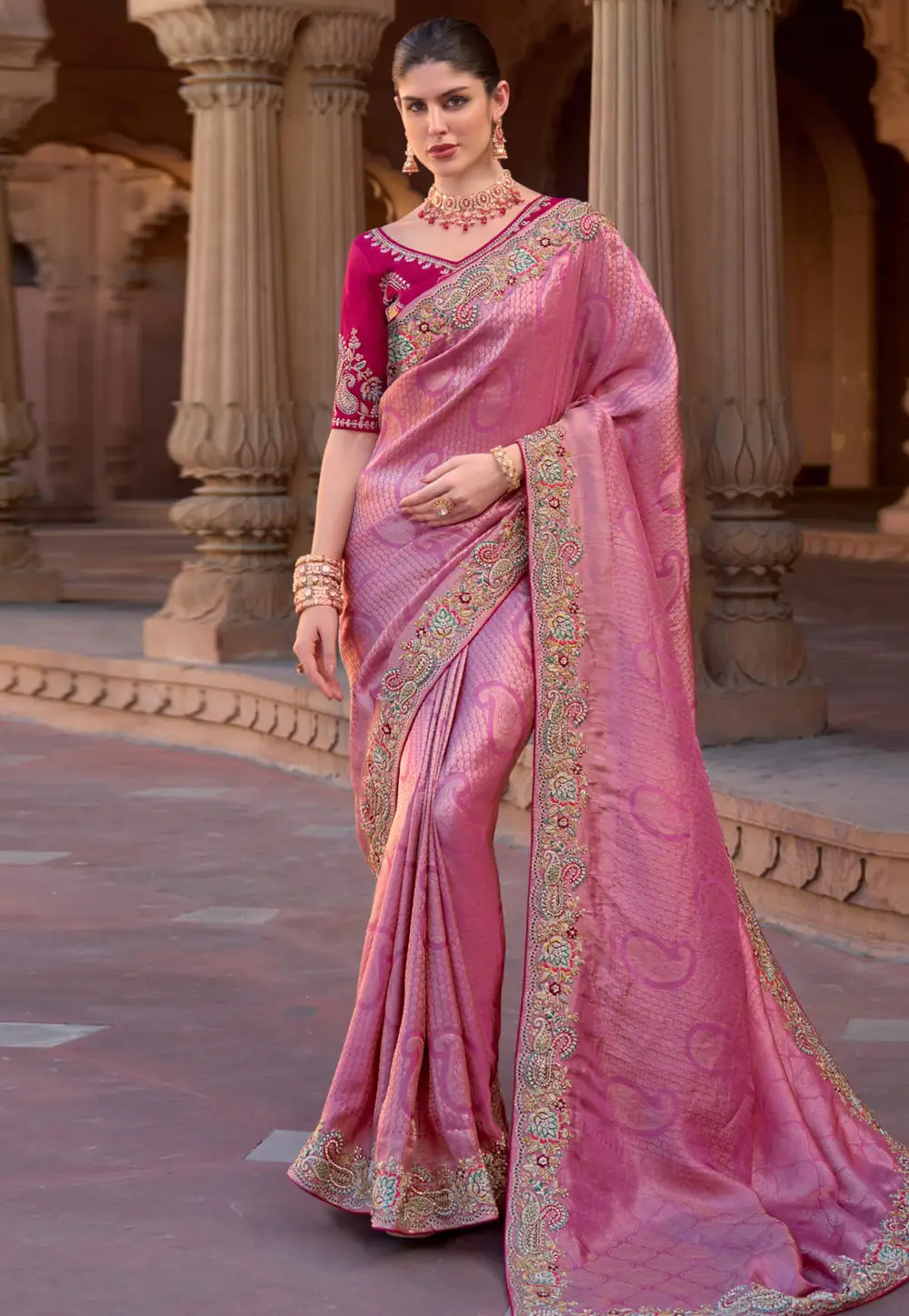 Pink Silk Saree With Blouse 296151