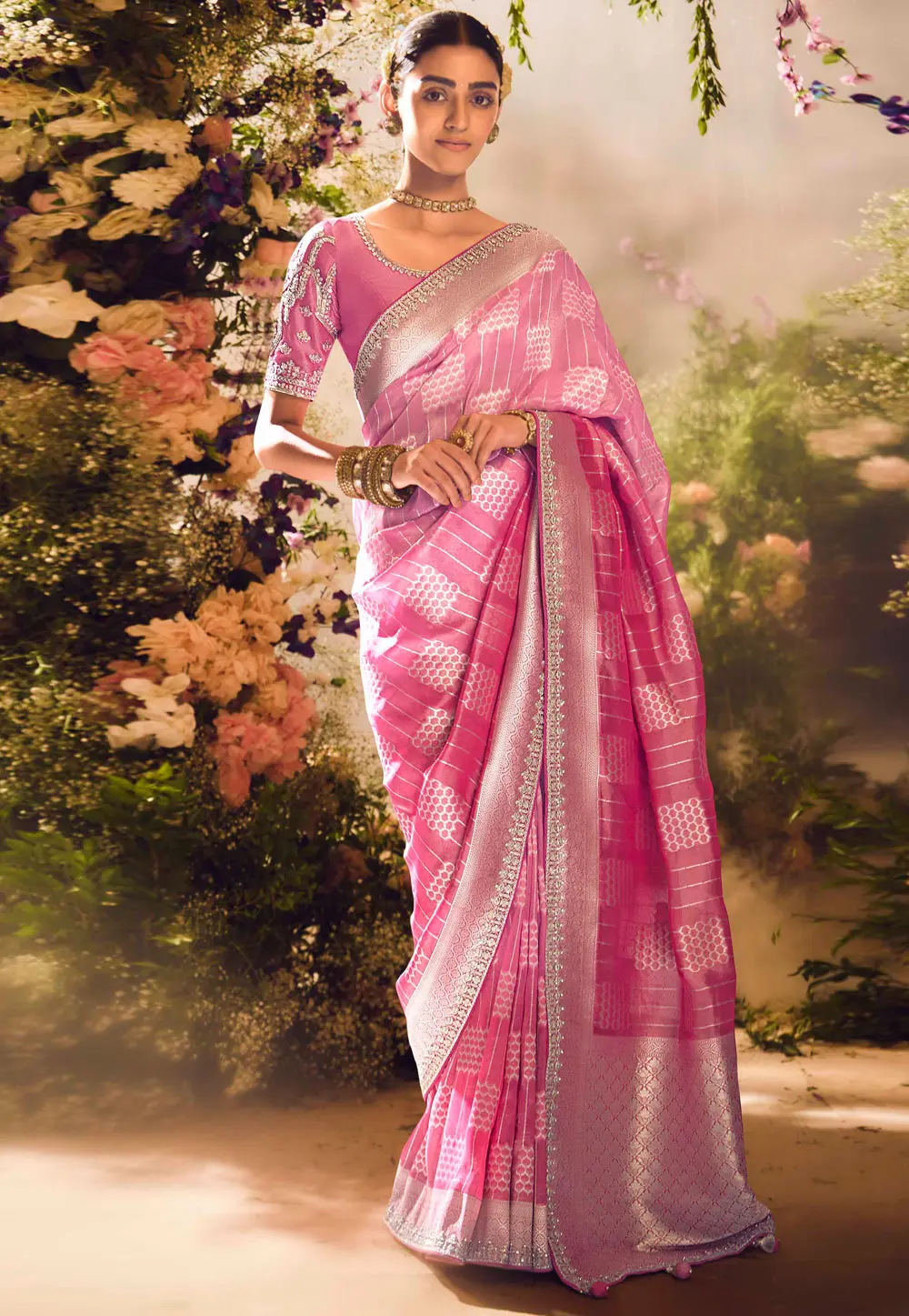 Pink Silk Saree With Blouse 298922