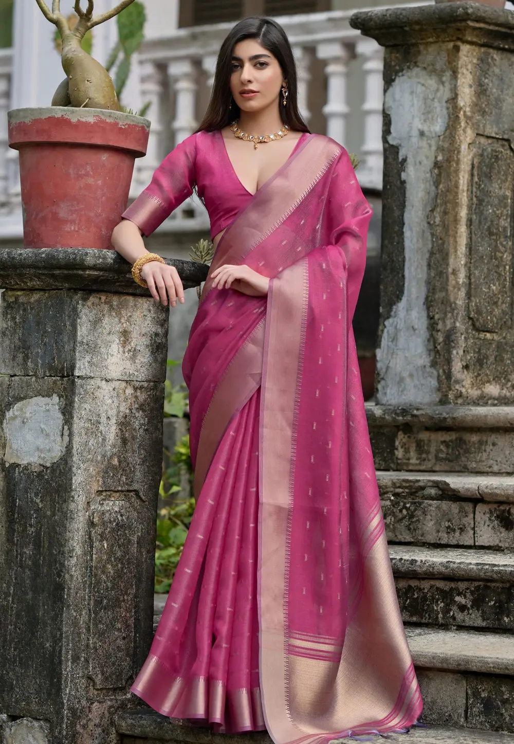 Pink Silk Saree With Blouse 304380