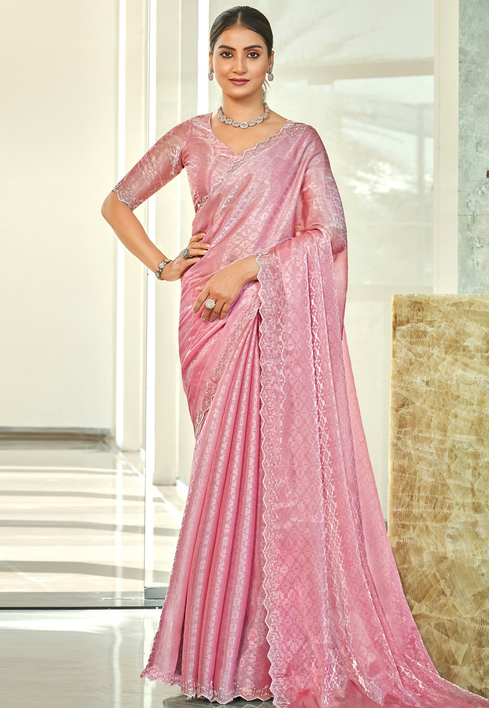 Pink Silk Saree With Blouse 309780