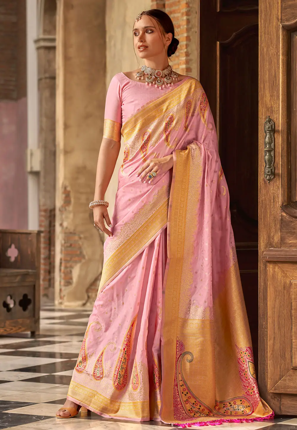 Pink Silk Saree With Blouse 296980