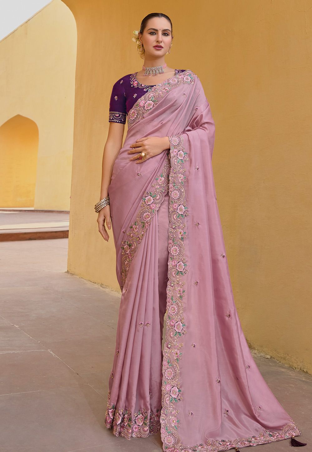Pink Silk Saree With Blouse 285481