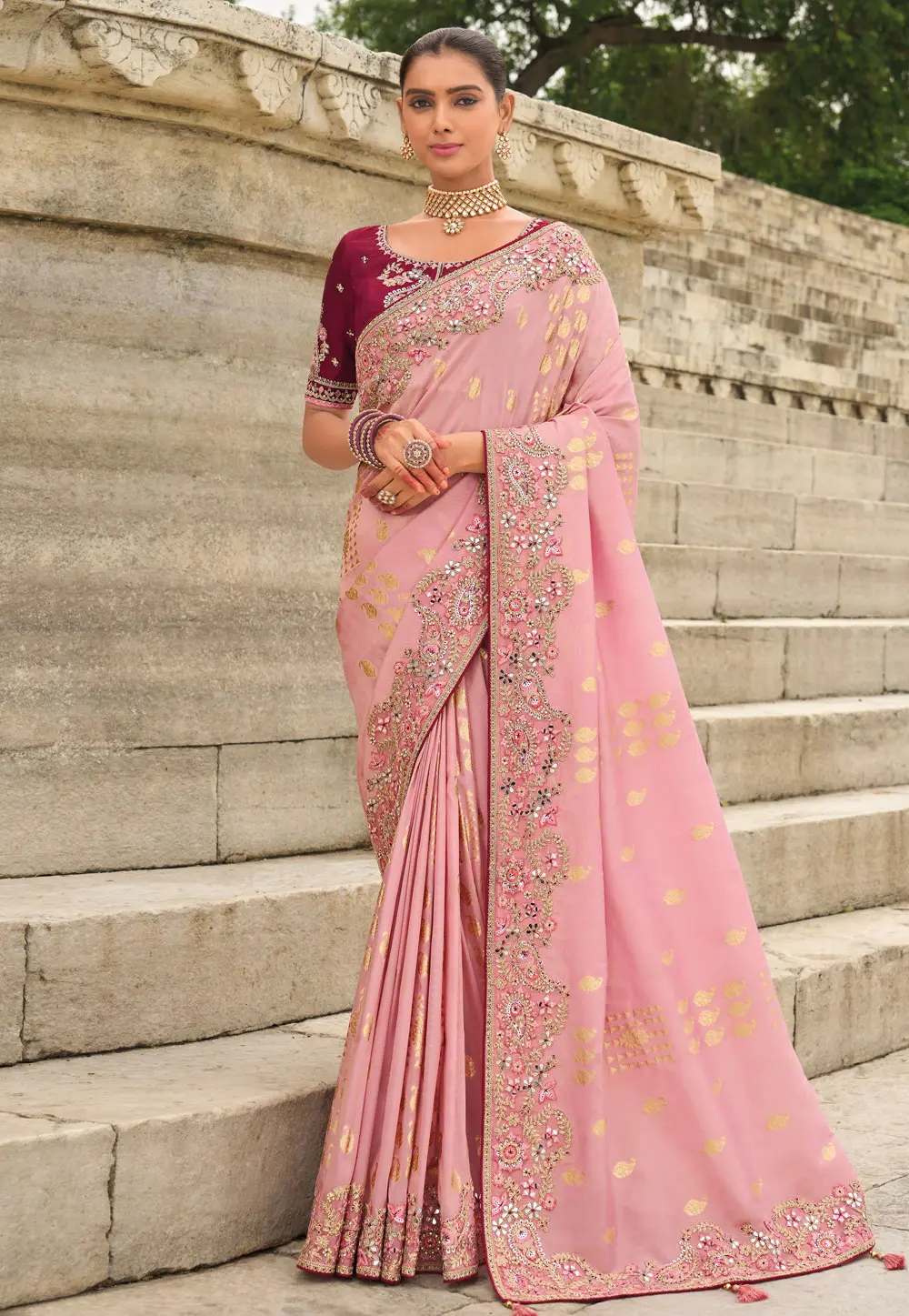 Pink Silk Saree With Blouse 303287