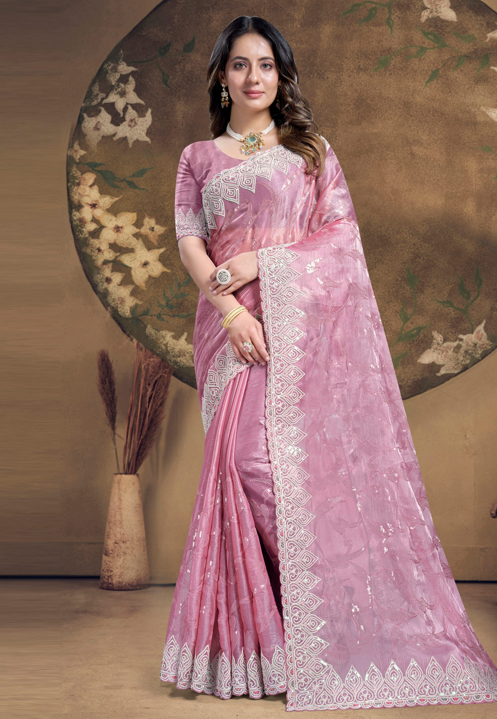 Pink Silk Saree With Blouse 285623