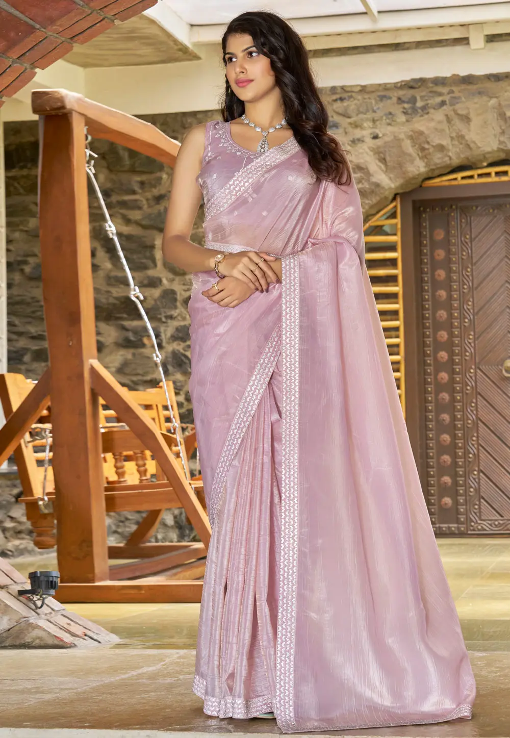 Pink Silk Saree With Blouse 300120