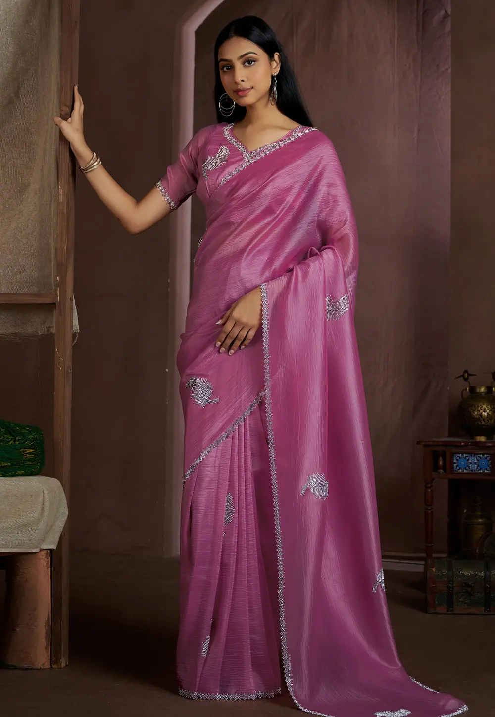 Pink Silk Saree With Blouse 300561