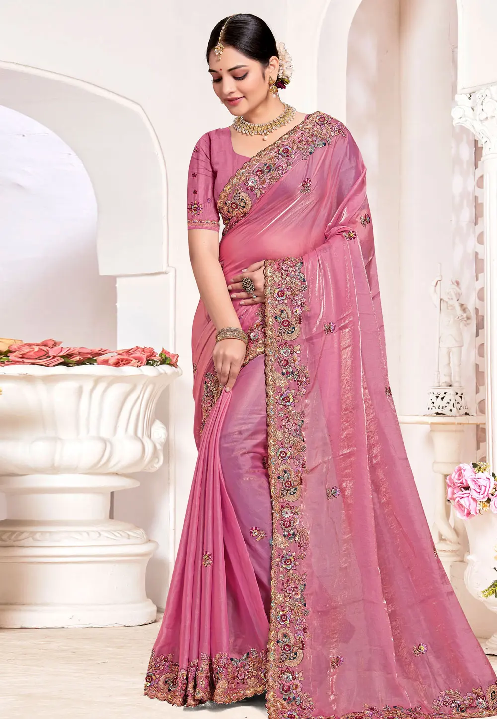 Pink Silk Saree With Blouse 303596