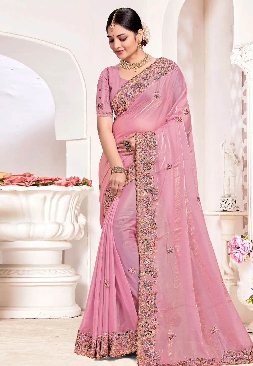 Pink Silk Saree With Blouse 303598