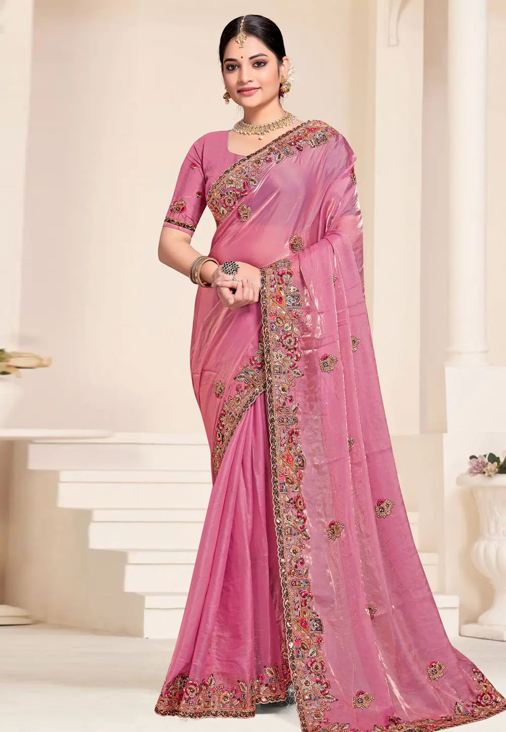 Pink Silk Saree With Blouse 303600