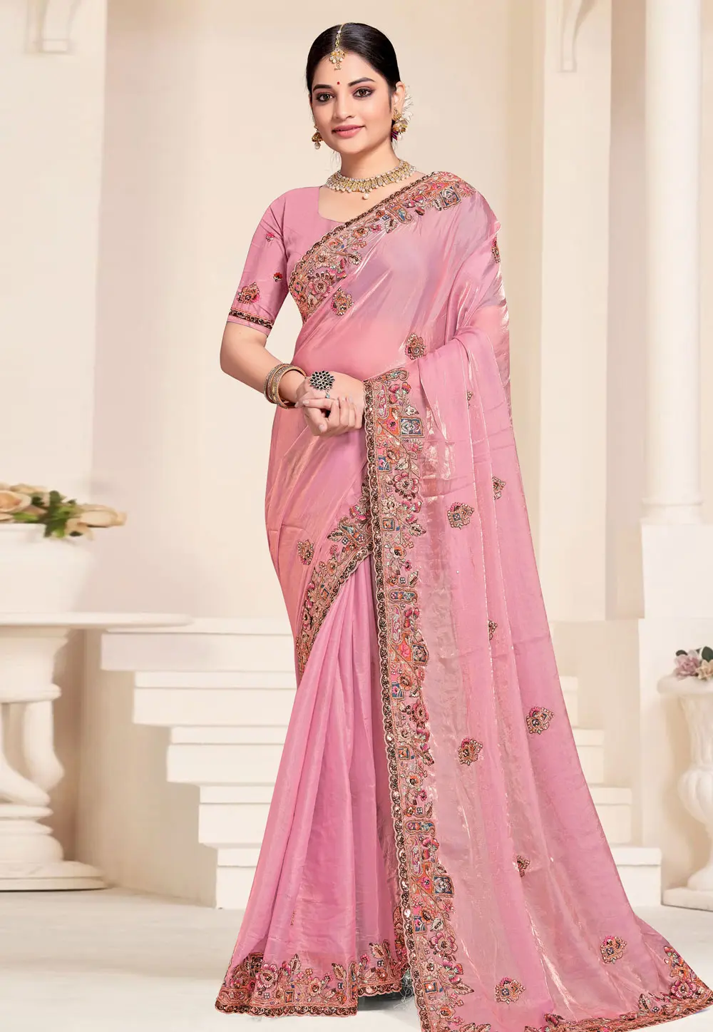 Pink Silk Saree With Blouse 303602