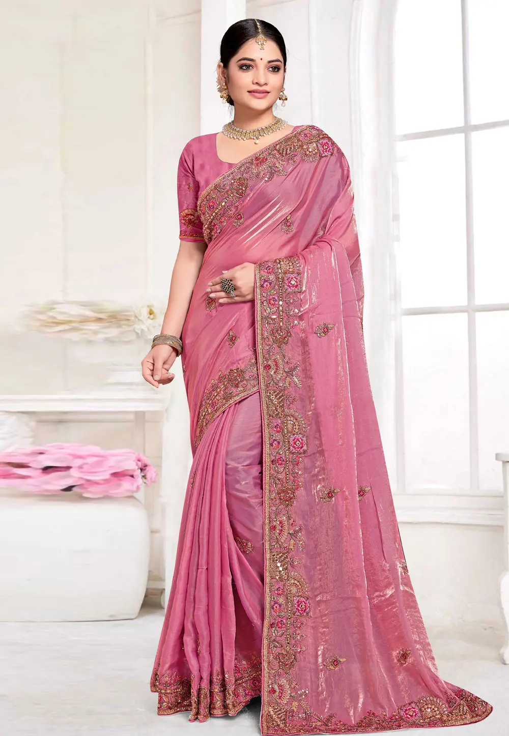 Pink Silk Saree With Blouse 303604