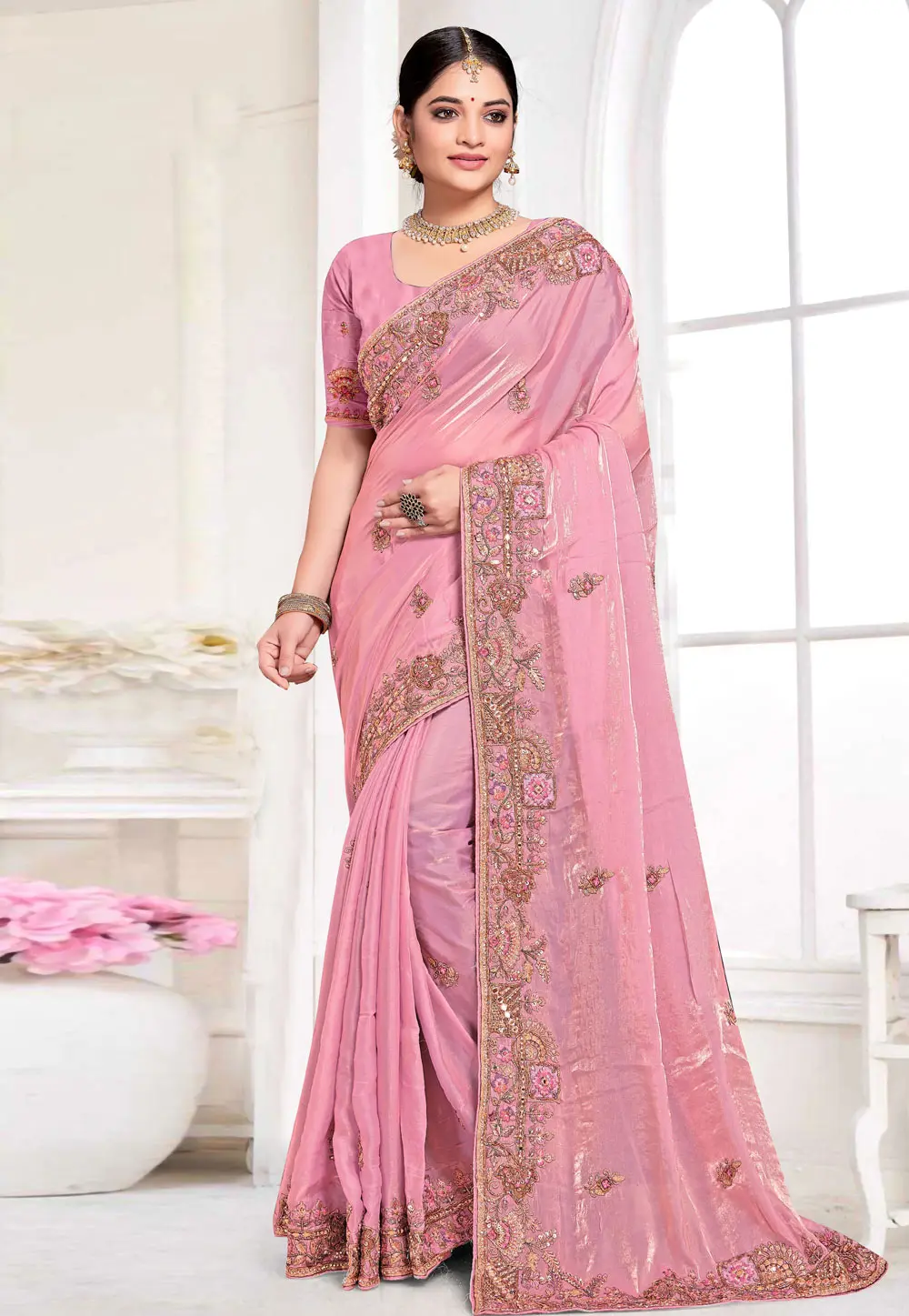 Pink Silk Saree With Blouse 303606