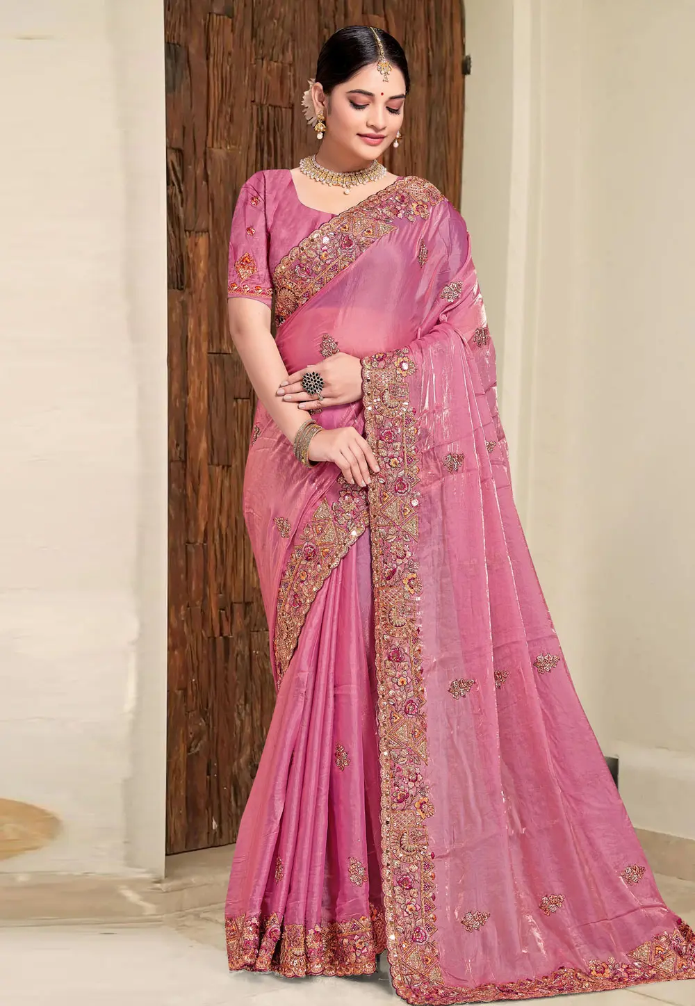 Pink Silk Saree With Blouse 303609