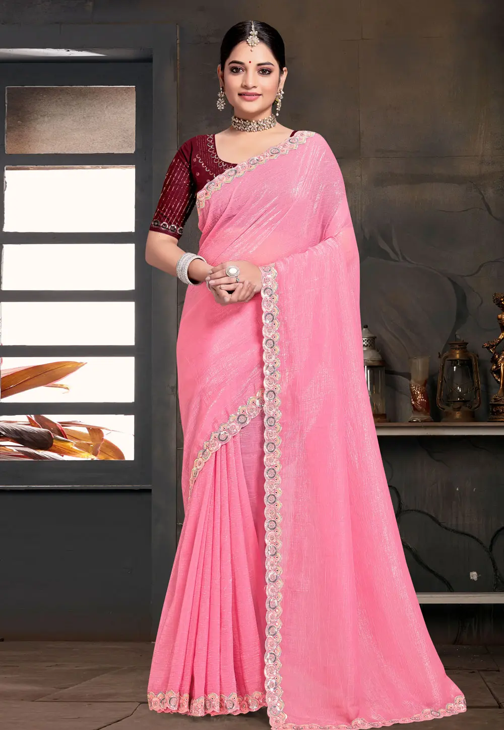 Pink Silk Saree With Blouse 303620