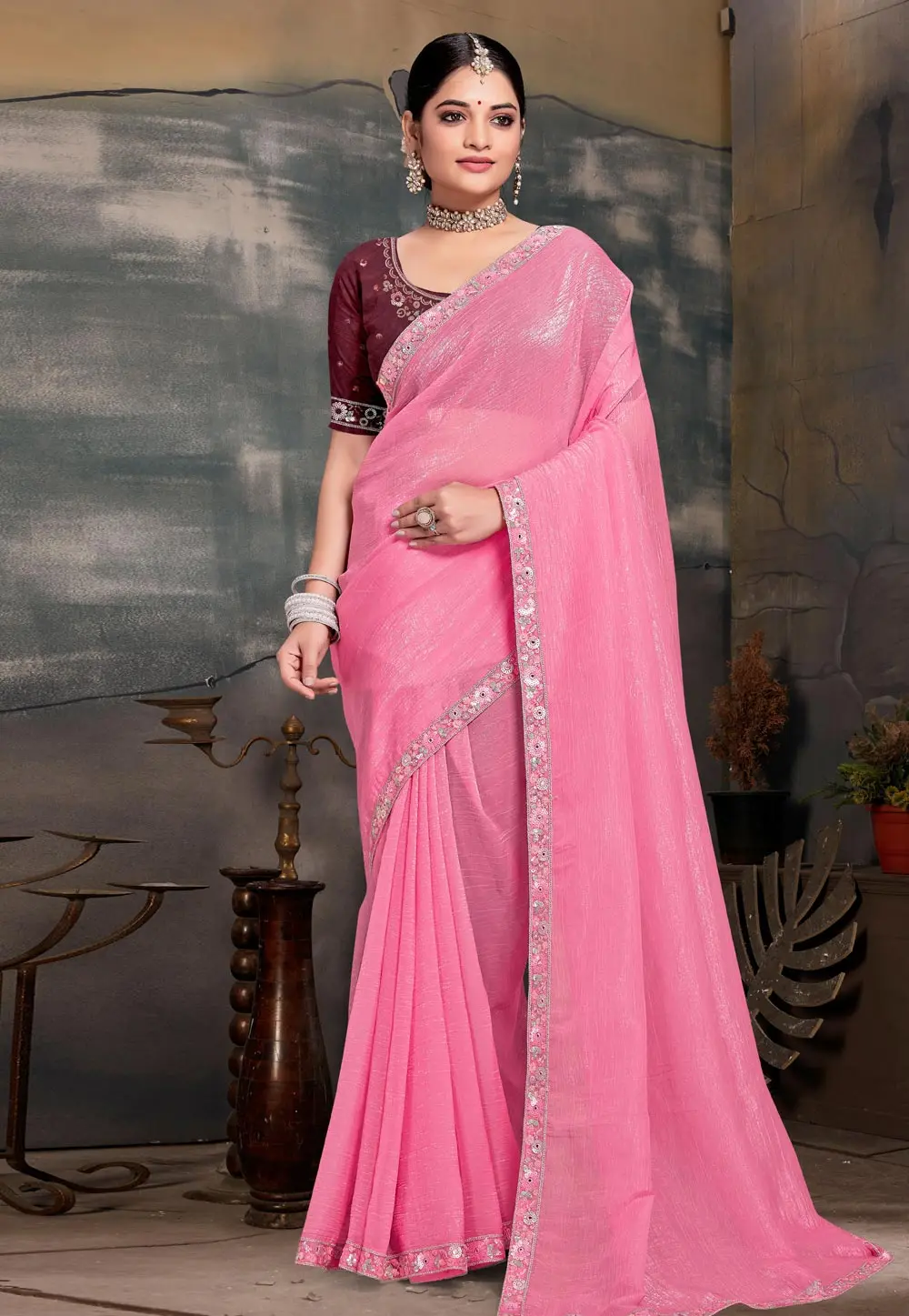 Pink Silk Saree With Blouse 303630