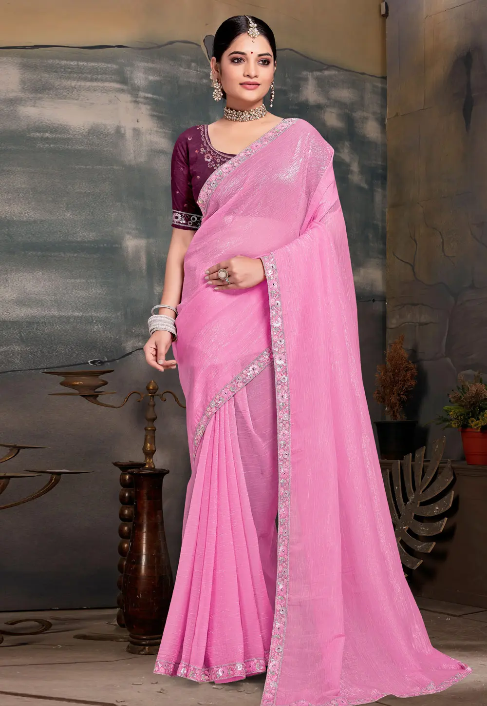 Pink Silk Saree With Blouse 303632