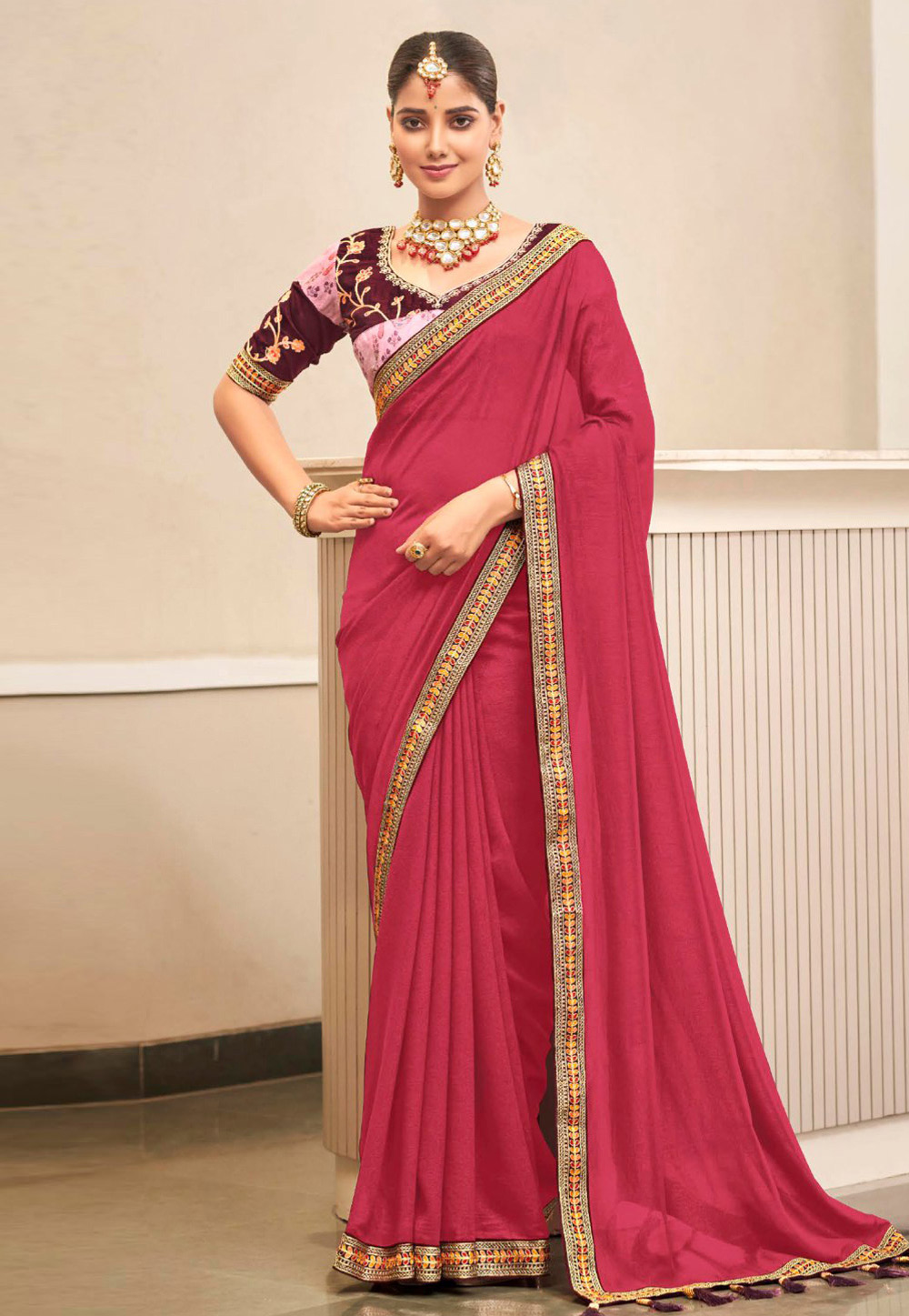 Pink Silk Saree With Blouse 285406