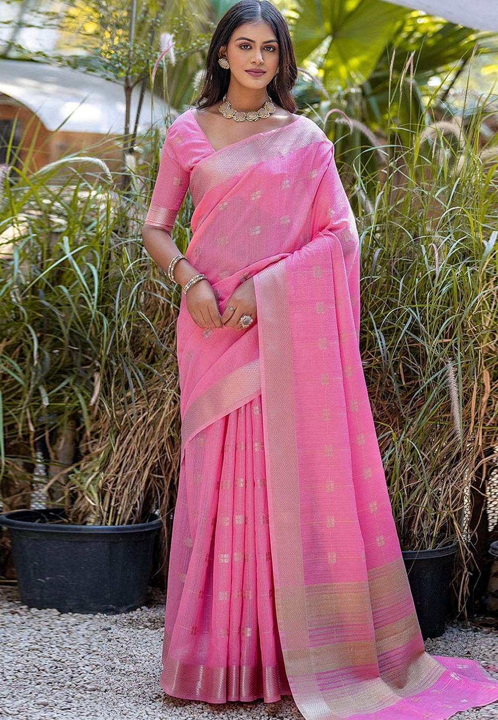 Pink Silk Saree With Blouse 281757