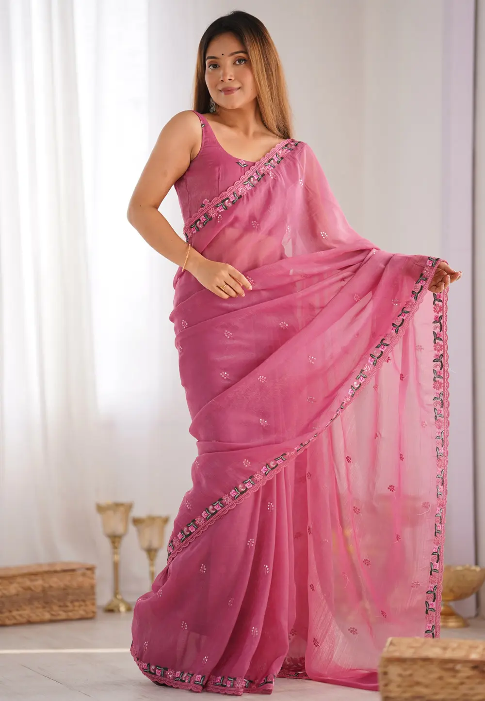 Pink Silk Saree With Blouse 298834