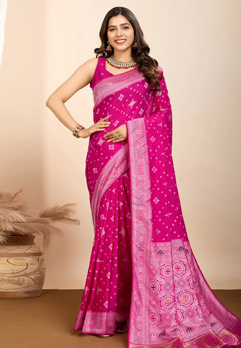 Pink Silk Saree With Blouse 304121