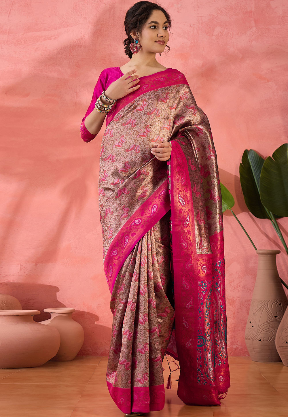 Pink Silk Saree With Blouse 310818