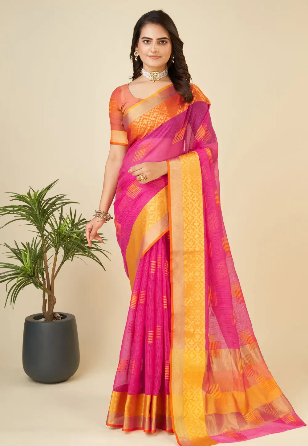 Pink Silk Saree With Blouse 296369