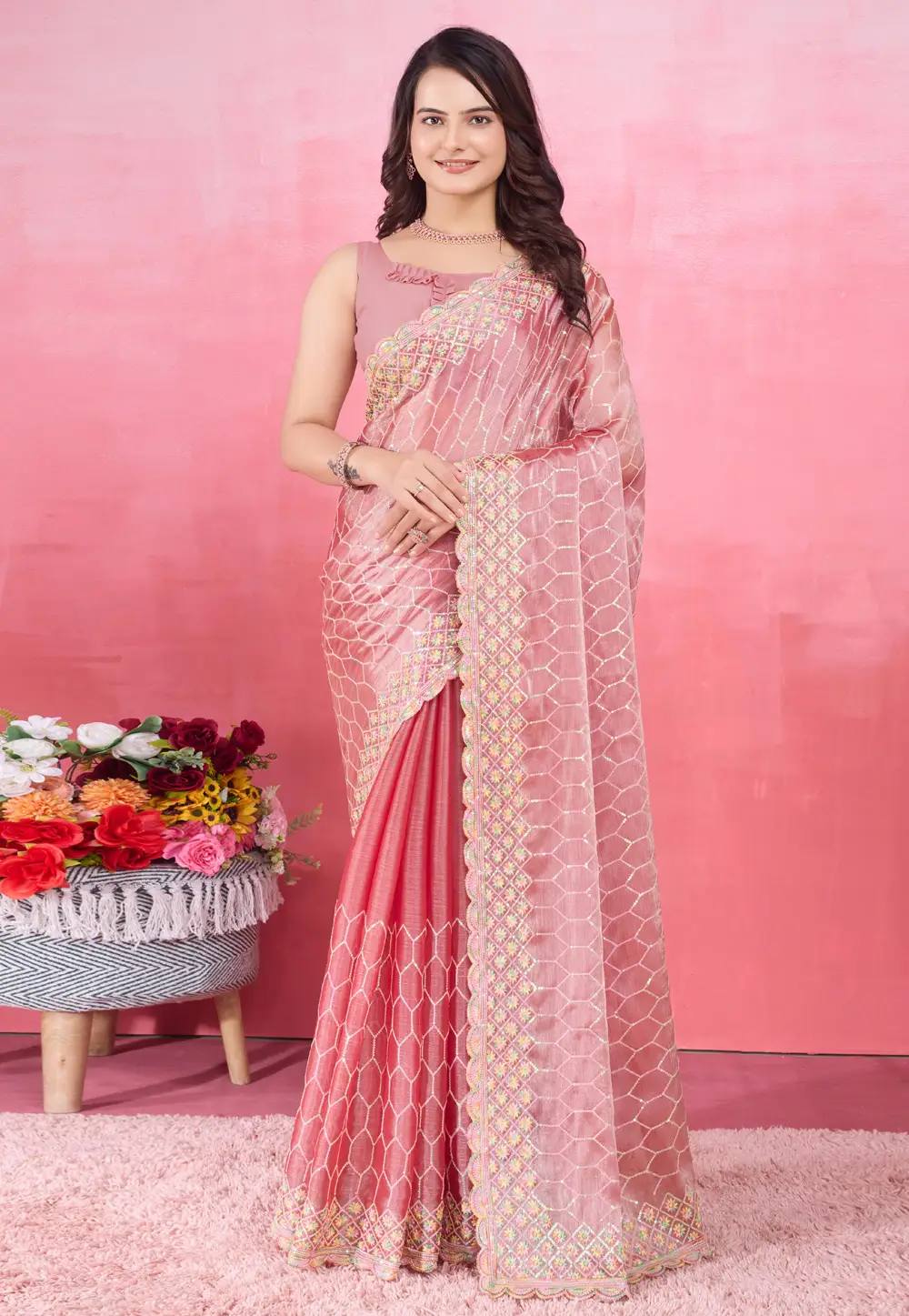 Pink Silk Saree With Blouse 297035