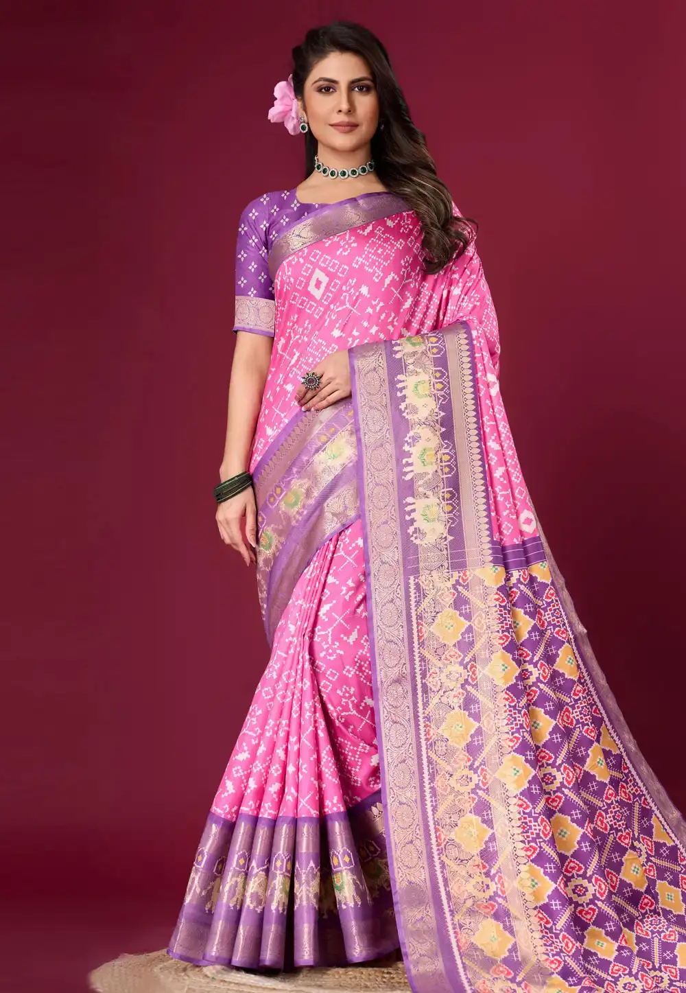 Pink Silk Satin Saree With Blouse 289280