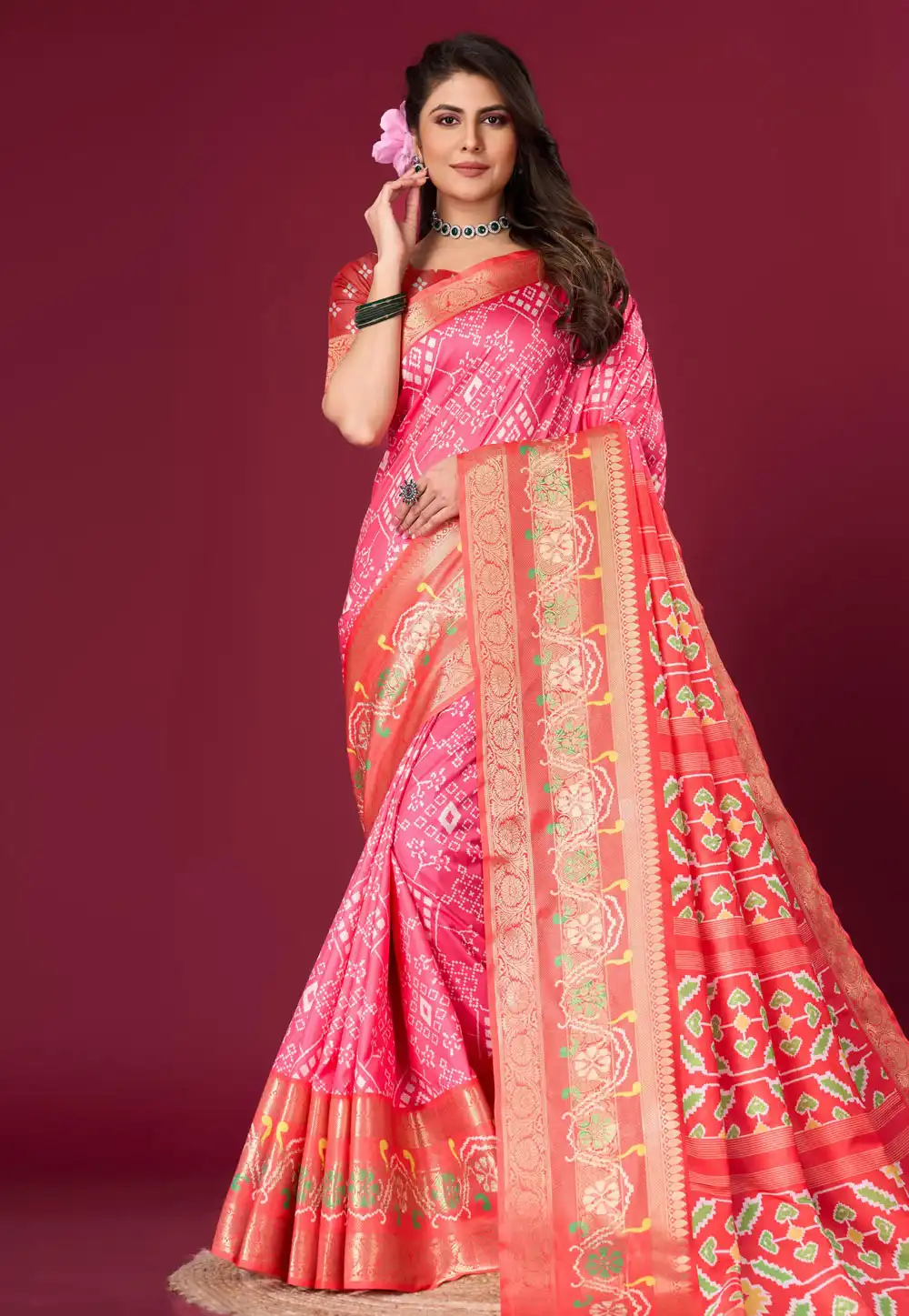 Pink Silk Satin Saree With Blouse 289284