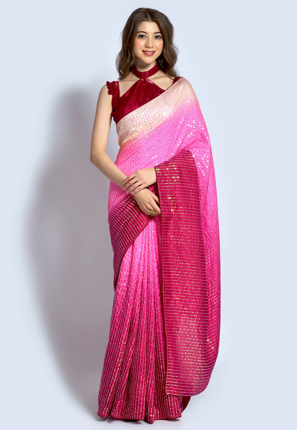 Pink Silk Sequence Saree 310296