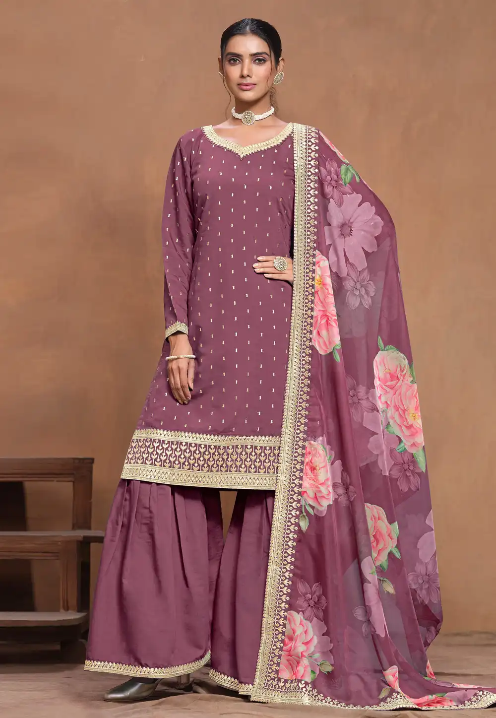 Pink Silk Sharara Suit 293188