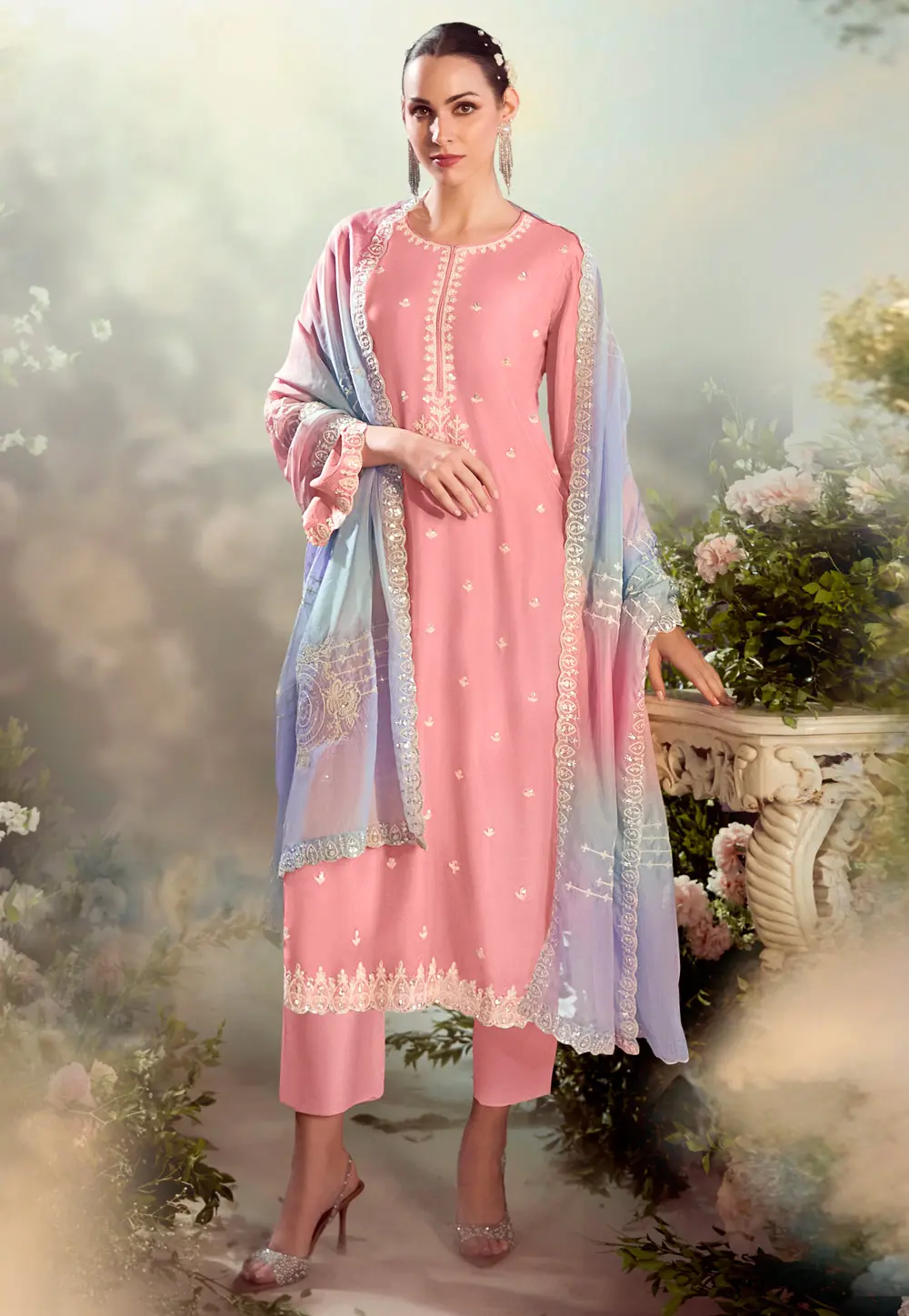 Pink Silk Straight Suit 299300