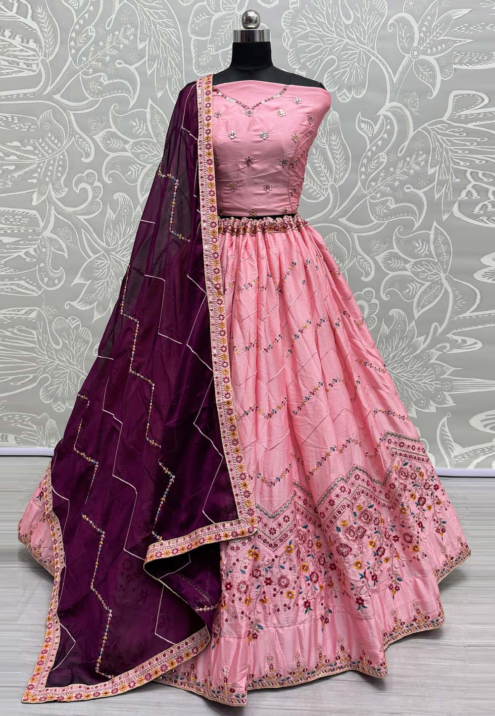 Pink Silk Wedding Lehenga Choli 285547