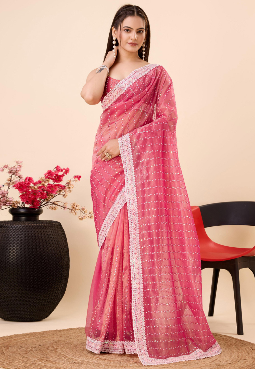 Pink Soft Net Saree With Blouse 282839
