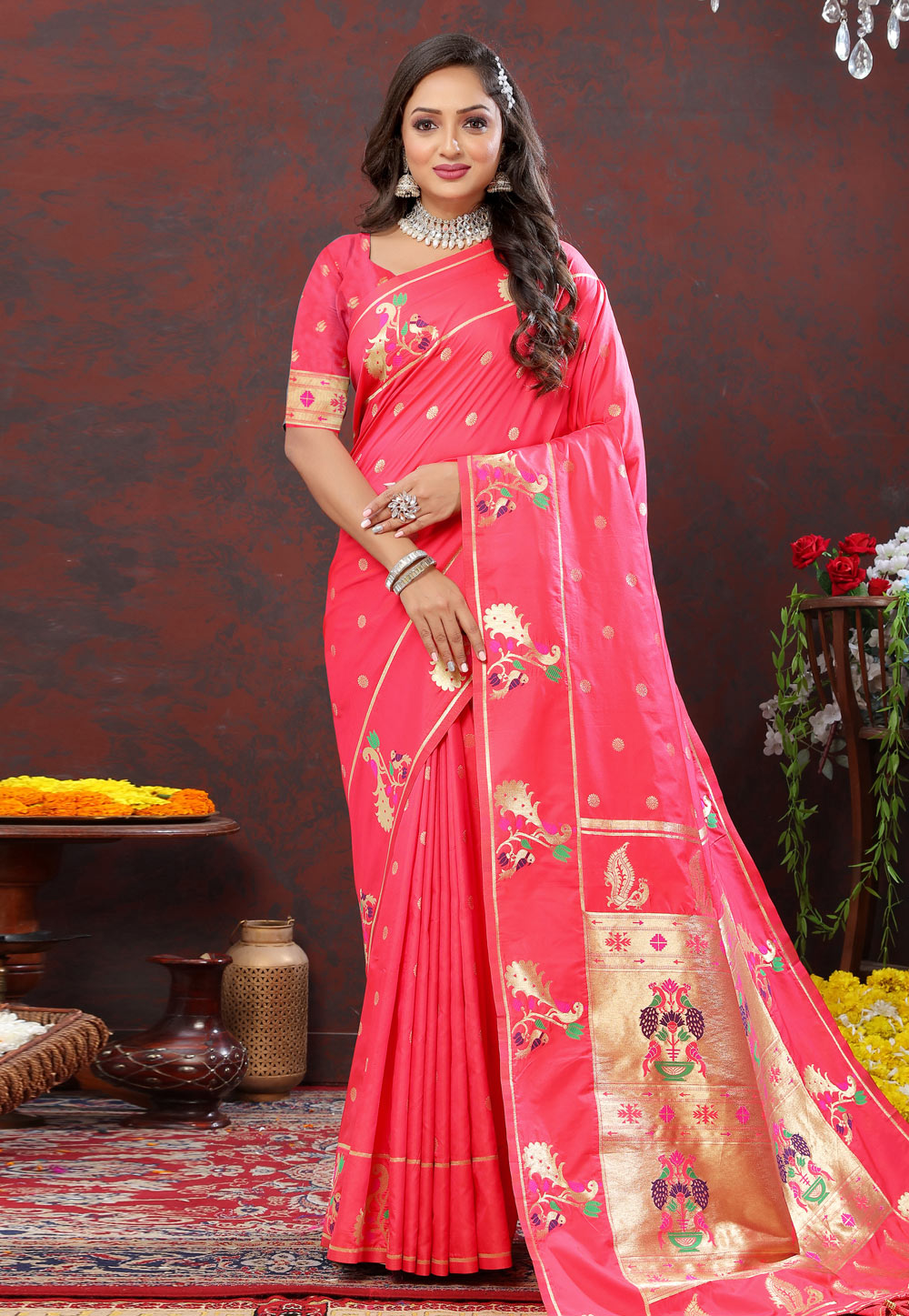 Pink Soft Silk Saree With Blouse 279580