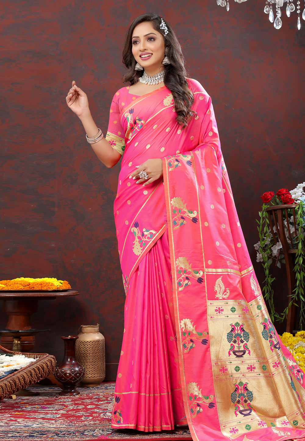 Pink Soft Silk Saree With Blouse 279586