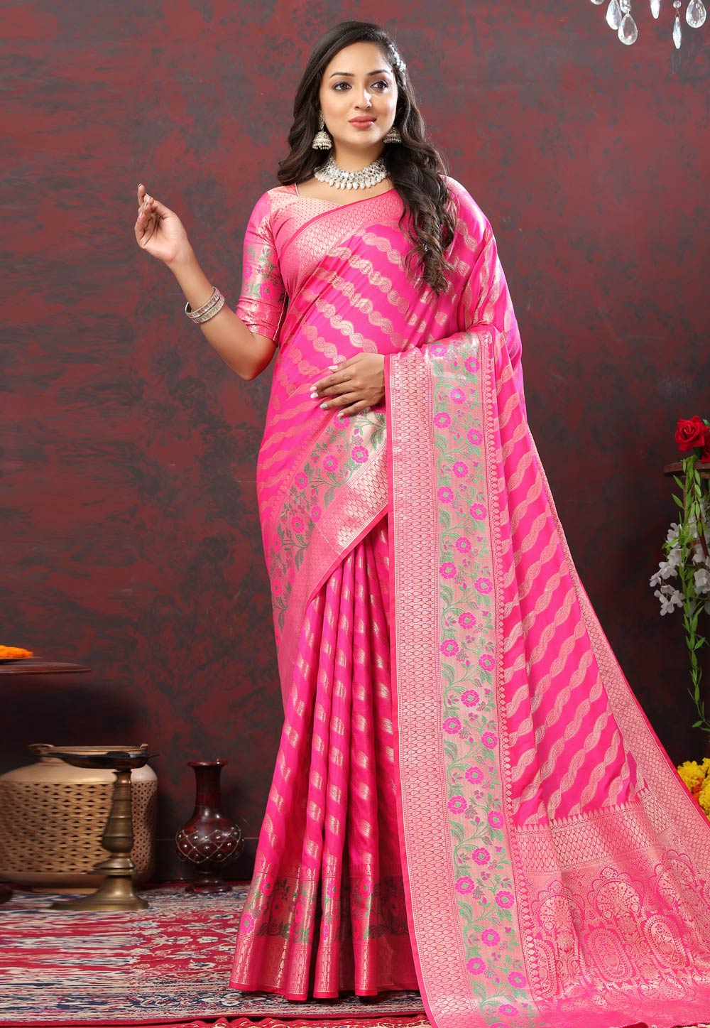 Pink Soft Silk Saree With Blouse 280784