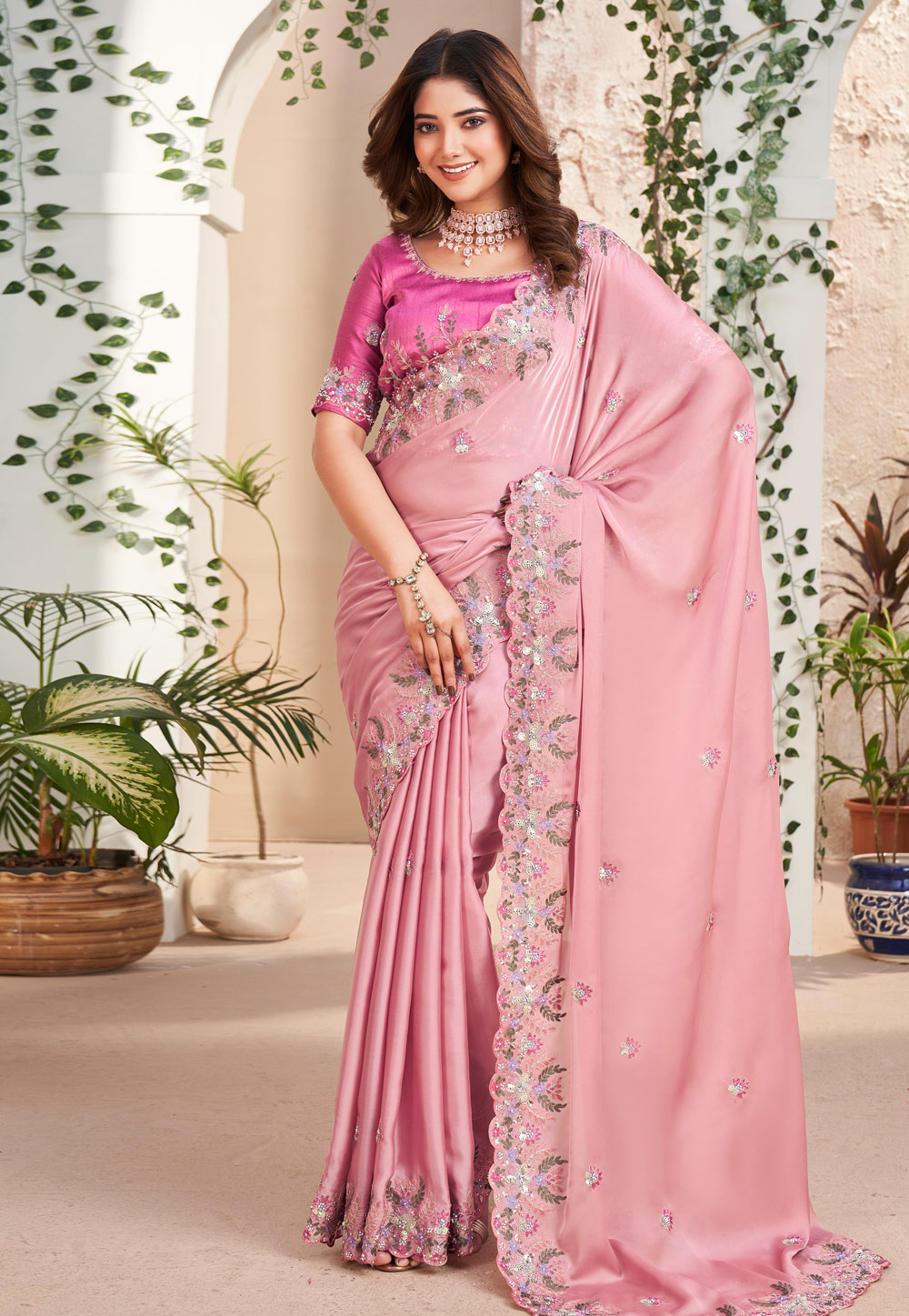 Pink Soft Silk Saree With Blouse 283618