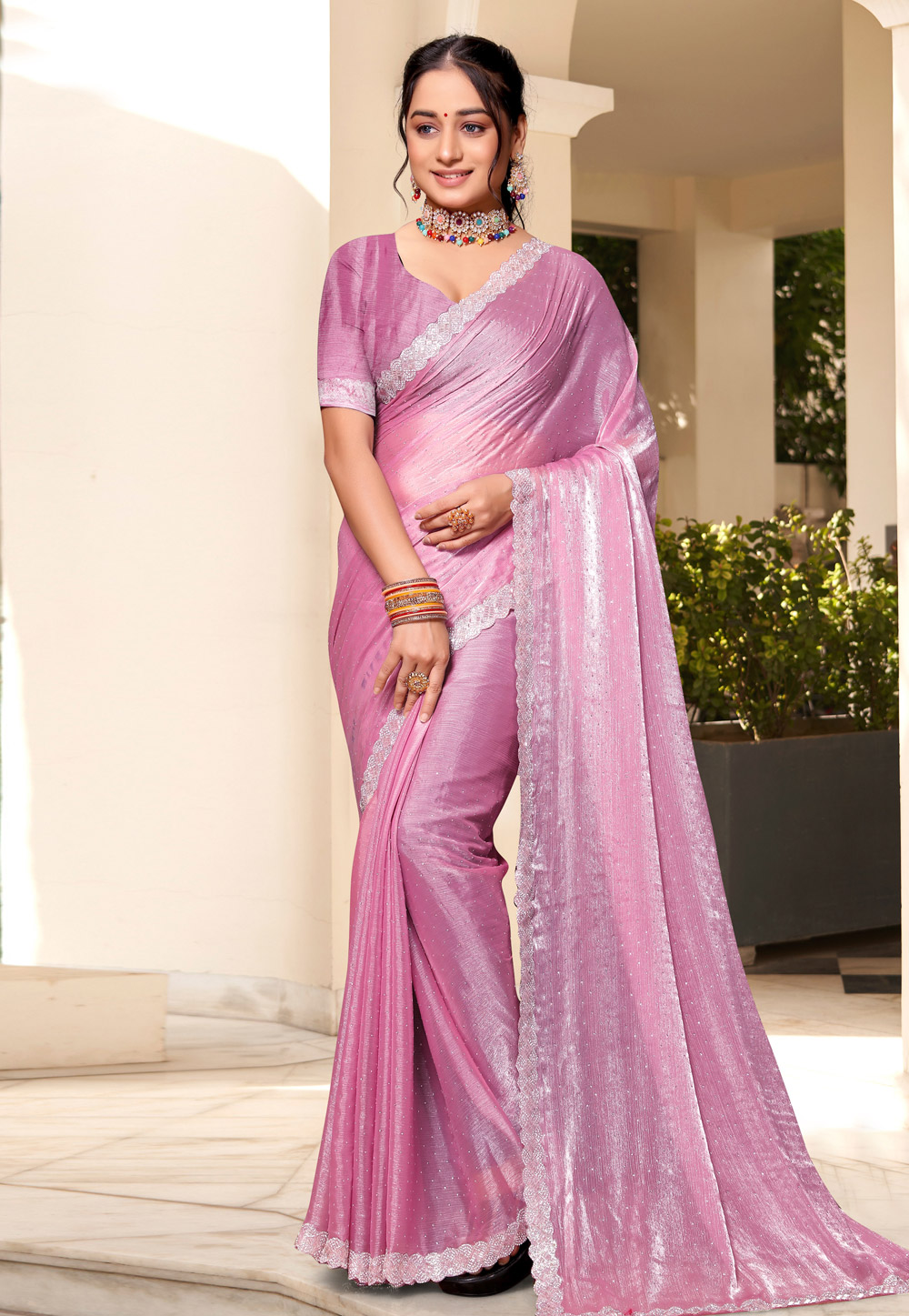 Pink Soft Silk Saree With Blouse 279626