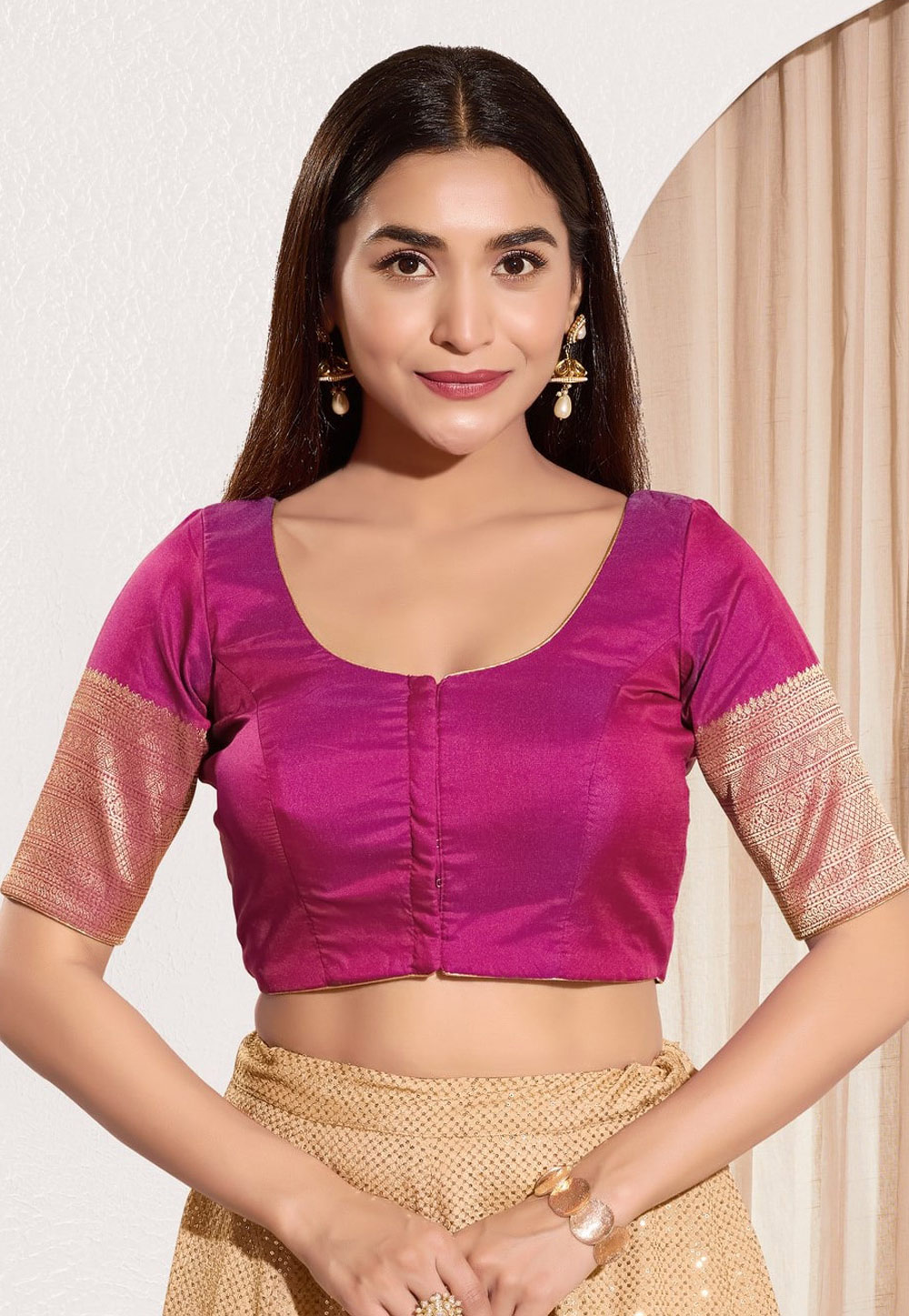 Pink Taffeta Readymade Blouse 310671