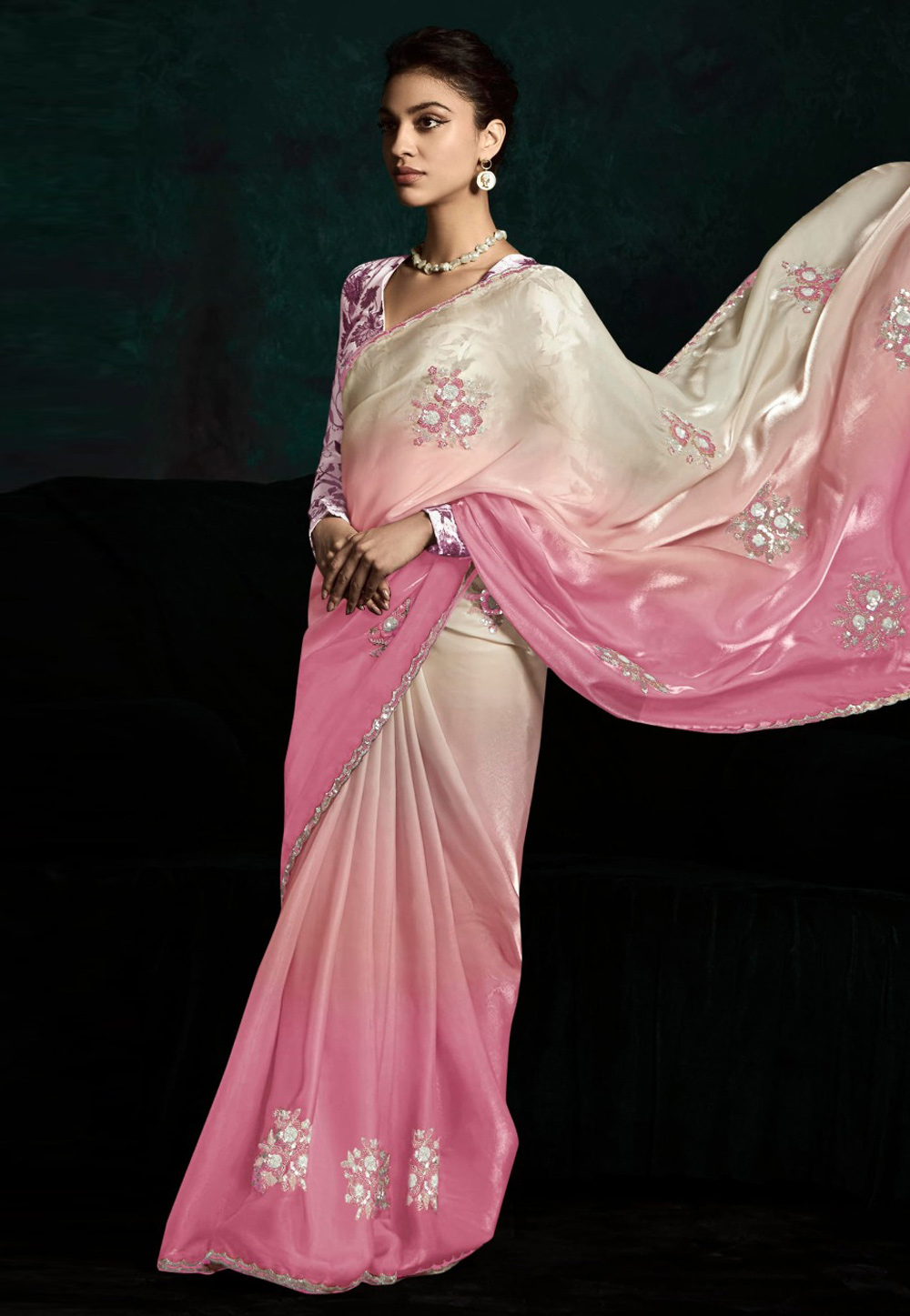 Pink Tissue Half N Half Saree 311206