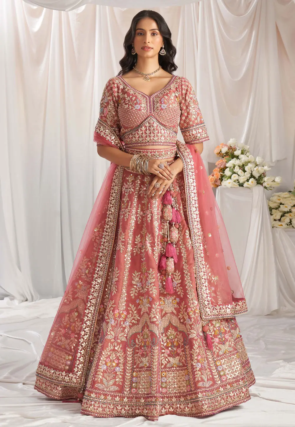 Pink Tissue Lehenga Choli For Wedding 295477