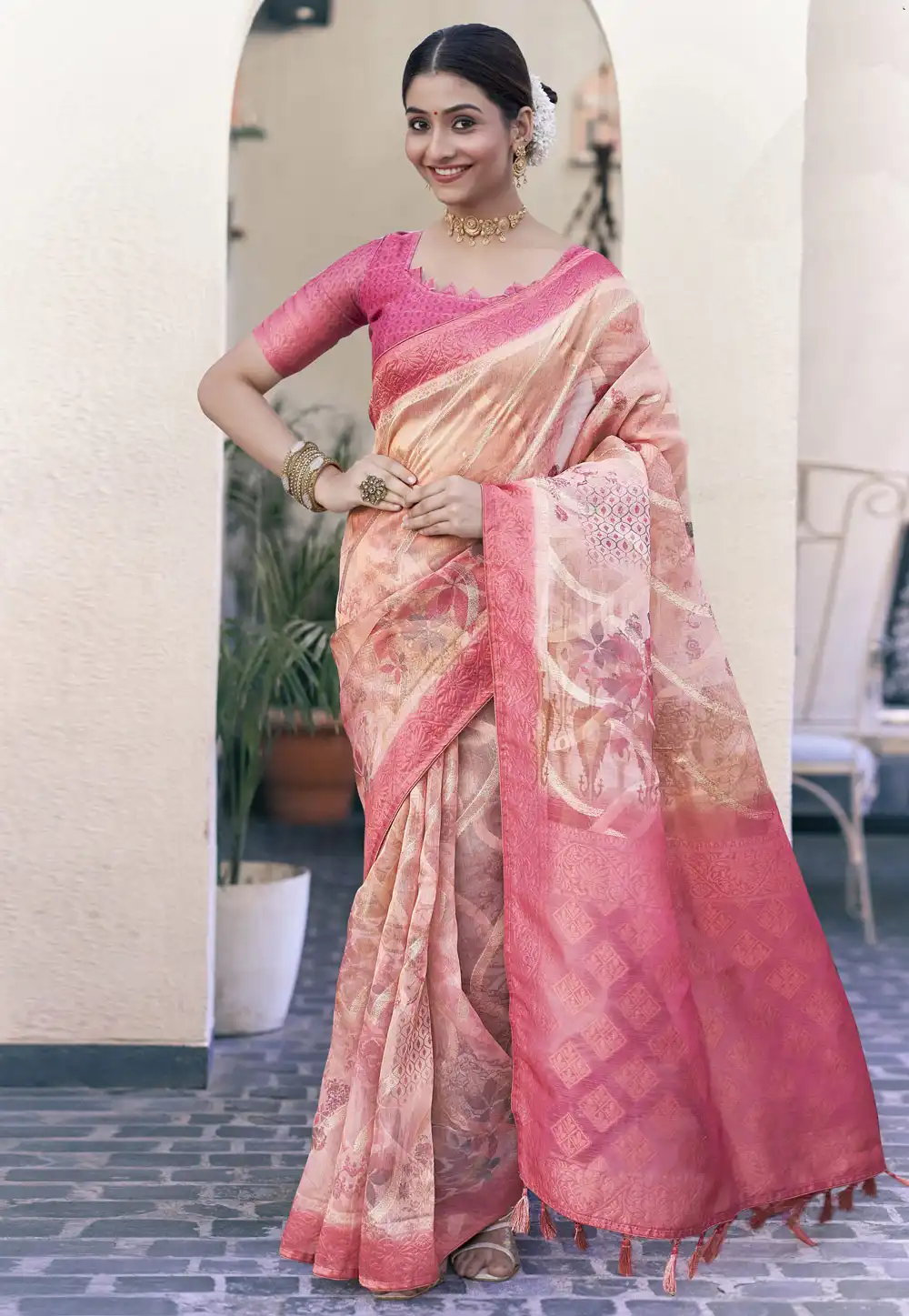 Pink Tissue Saree With Blouse 289101