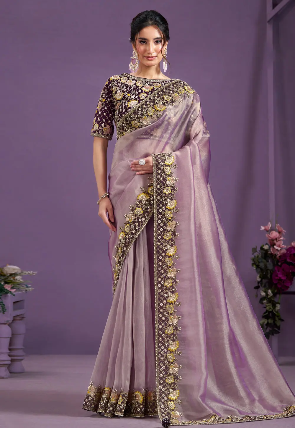 Pink Tissue Saree With Blouse 298528