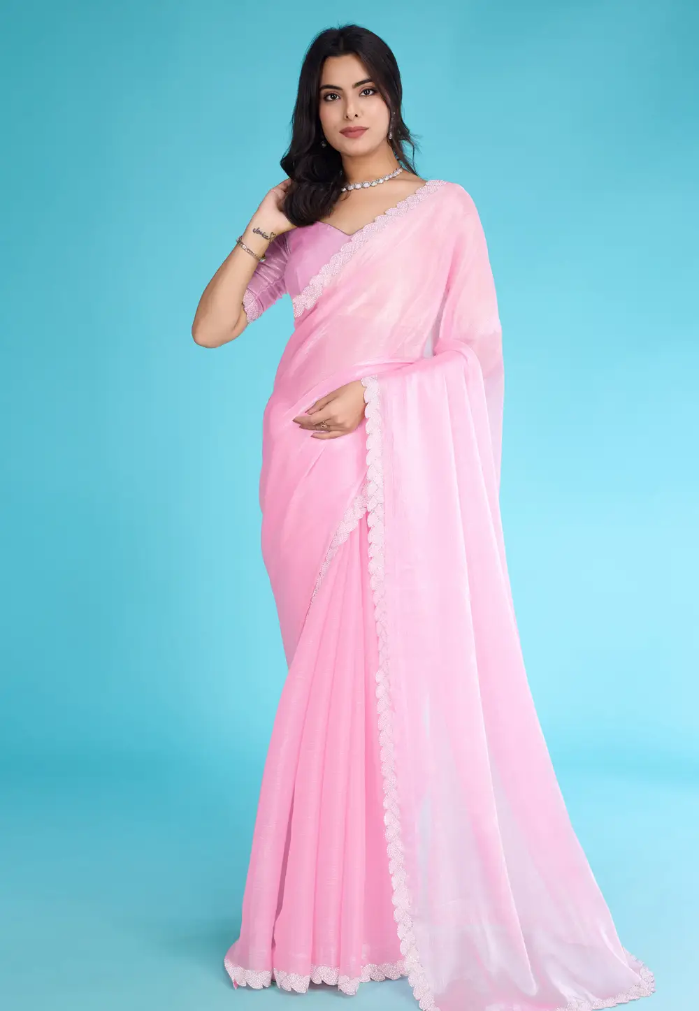 Pink Tissue Saree With Blouse 295314